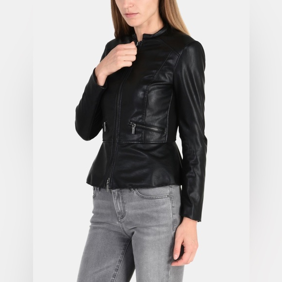 Armani Exchange Black Faux Leather Peplum Jacket Size XS - Picture 4 of 15